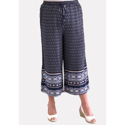 Sugar Crisp Navy Patterned Wide Leg Culottes